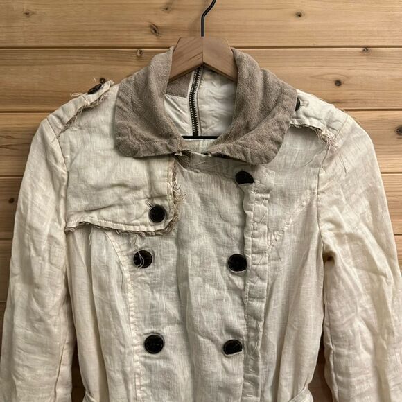 AllSaints Size 8 100% Linen Harlequin Button Front Trench Coat Lagenlook - Picture 2 of 15